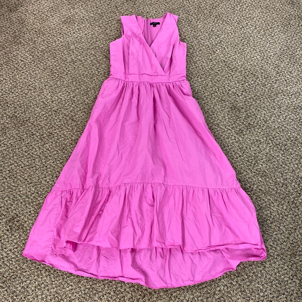 J. Crew Sleeveless faux wrap cotton poplin bright pink midi dress - Picture 3 of 9